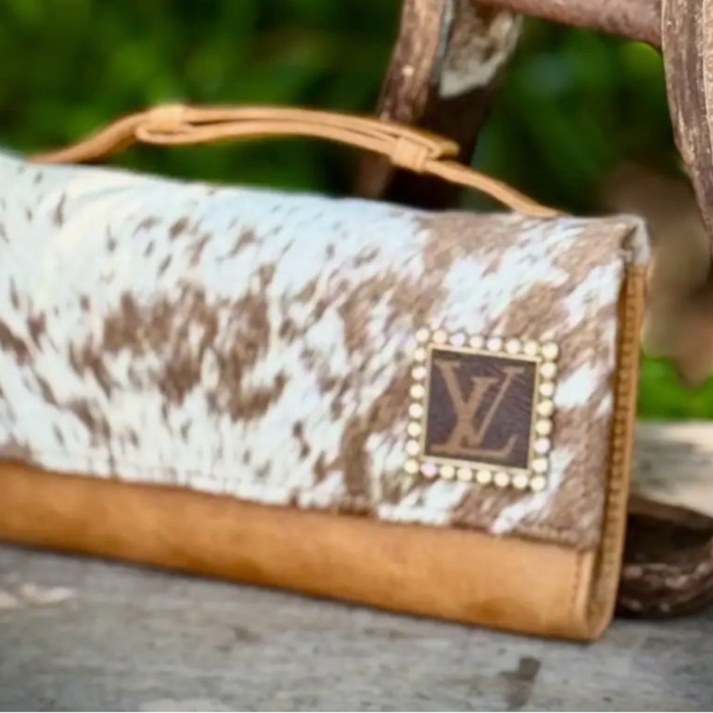 Unk Brown and White Cowhide Leather Clutch Wallet